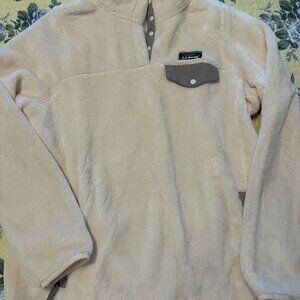 LL Bean fleece pullover in size Medium, cream with taupe trim